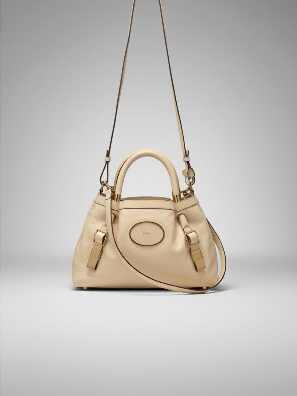 Authentic Chloé Cream Leather Satchel with Gold-Tone Accents